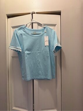 NWT LILLY PULITZER CLAIRMONT TRIMMED KNIT TOP SIZE S FRESH WATER BLUE